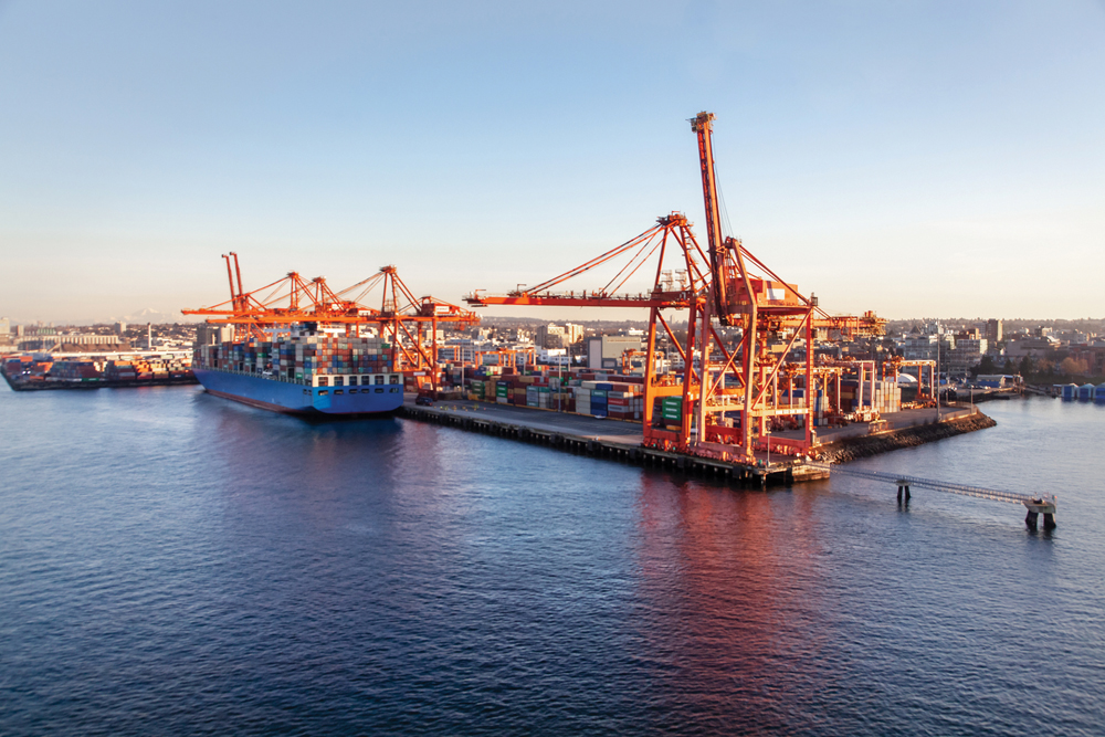 Ships unload at the Port of Vancouver.